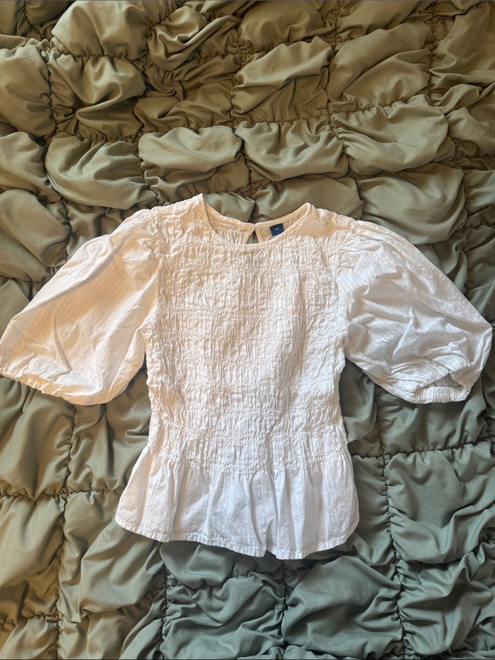 Old Navy White Smocked Peplum Puff-Sleeve Blouse
